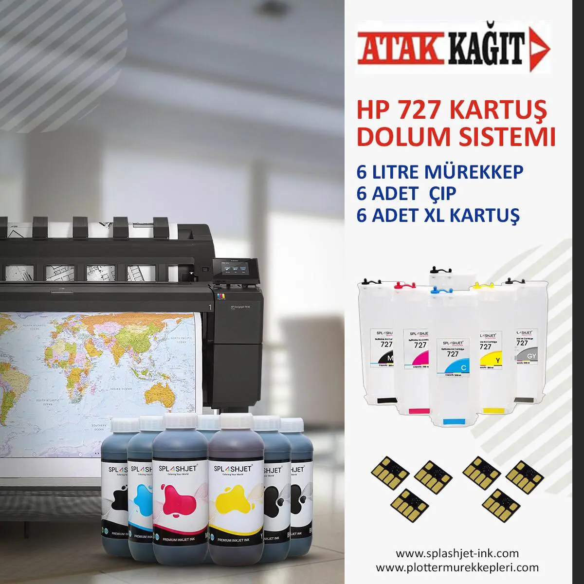 hp 727 plotter kartuş uyumlu dolum seti